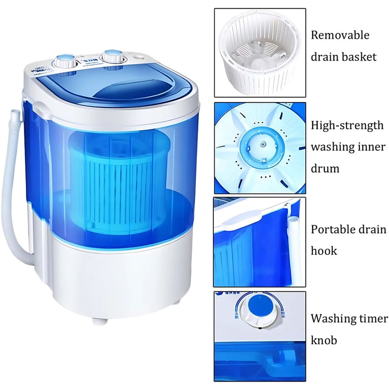 Lavadora Portátil 2kg 110V. Compacta y Eficiente para Espacios Pequeños. Mini Lavado Semiautomático.