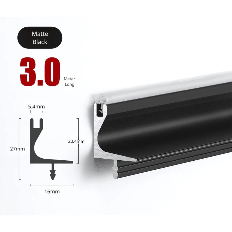 Perfil Superior Tipo Gola para Muebles Modulares cocina. (3 metros) Negro Mate para gabinetes sin tiradores. Ideal para cocina.