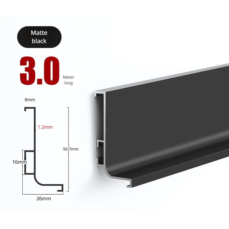 Perfil Inferior Tipo Gola para Muebles Modulares. (3 metros) Negro Mate para Gabinetes sin Tiradores. Ideal para cocina.
