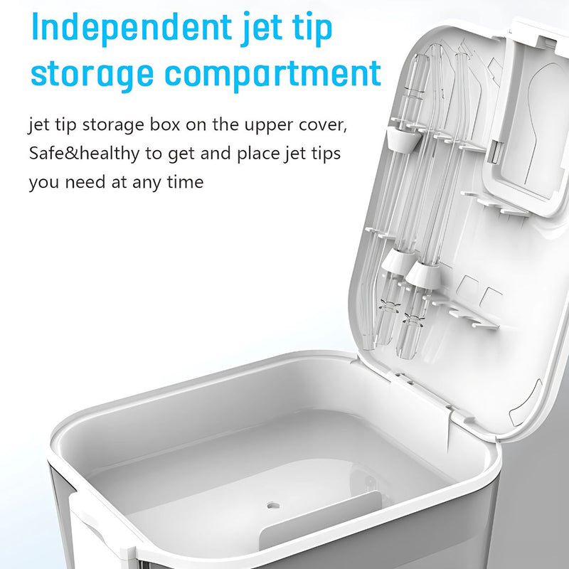 Irrigador Bucal Eléctrico con 10 Niveles de Presión y 6 Boquillas. Tanque de 600ml y Almacenamiento Higiénico.