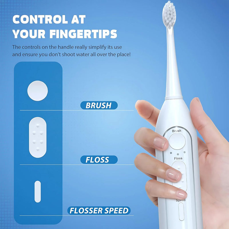 Irrigador Bucal y Cepillo dental Eléctrico 2 en 1. Con Vibración Sónica y Tanque de 500ml. Limpieza Dental Profesional en casa.