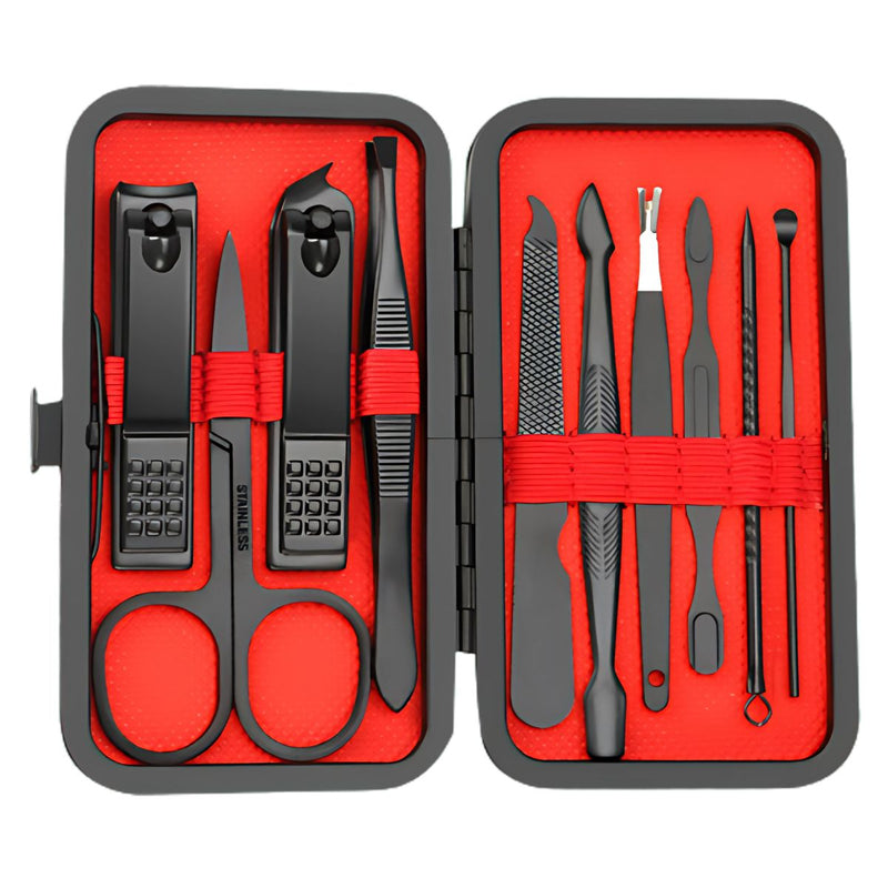Estuche de Cuidado Personal. Set de Manicura y Pedicura (10 Piezas). Kit Profesional para Uñas, Rostro y Pies. Corta uñas
