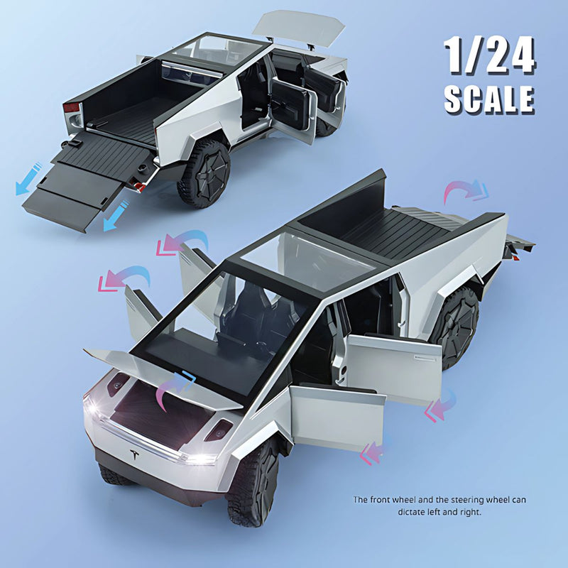 Juguete de auto Cybertruck Tesla a Escala 1:24. Camioneta coleccionable con luces y sonido.
