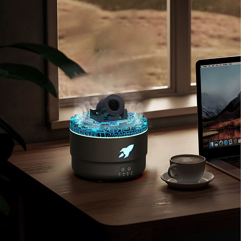 Difusor Aromas de Aceites Esenciales estilo cañon.  Humidificador Aromático con luz LED y temporizador.