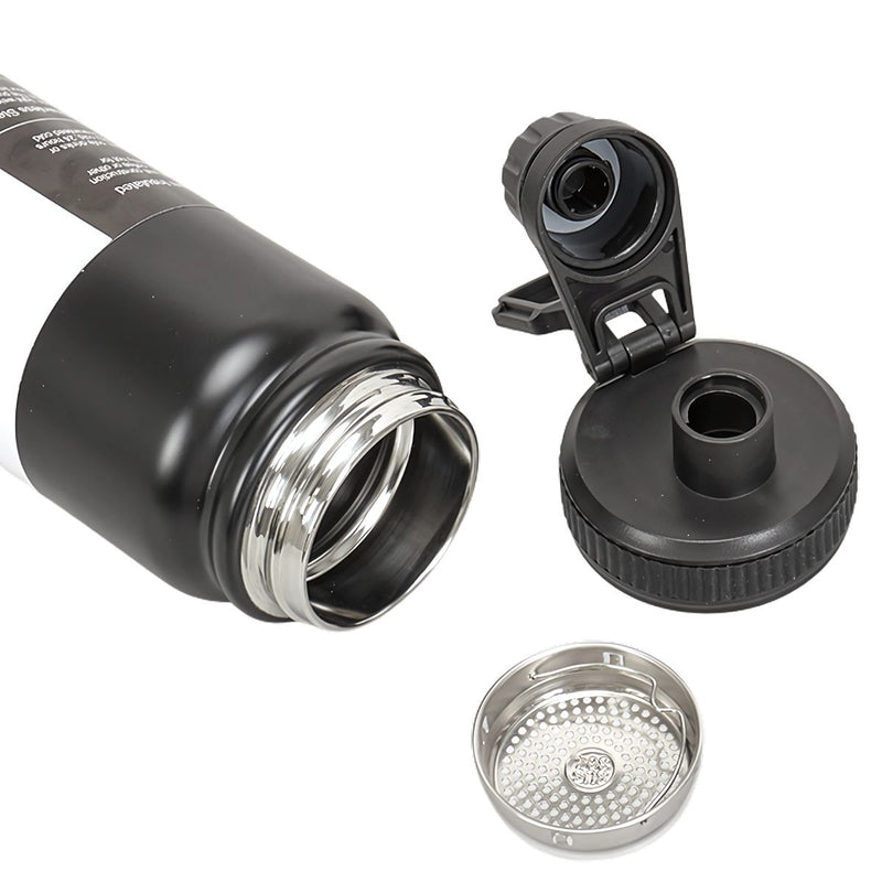 Botella de agua térmica 600ml. Termo negro de doble pared. Acero inoxidable.