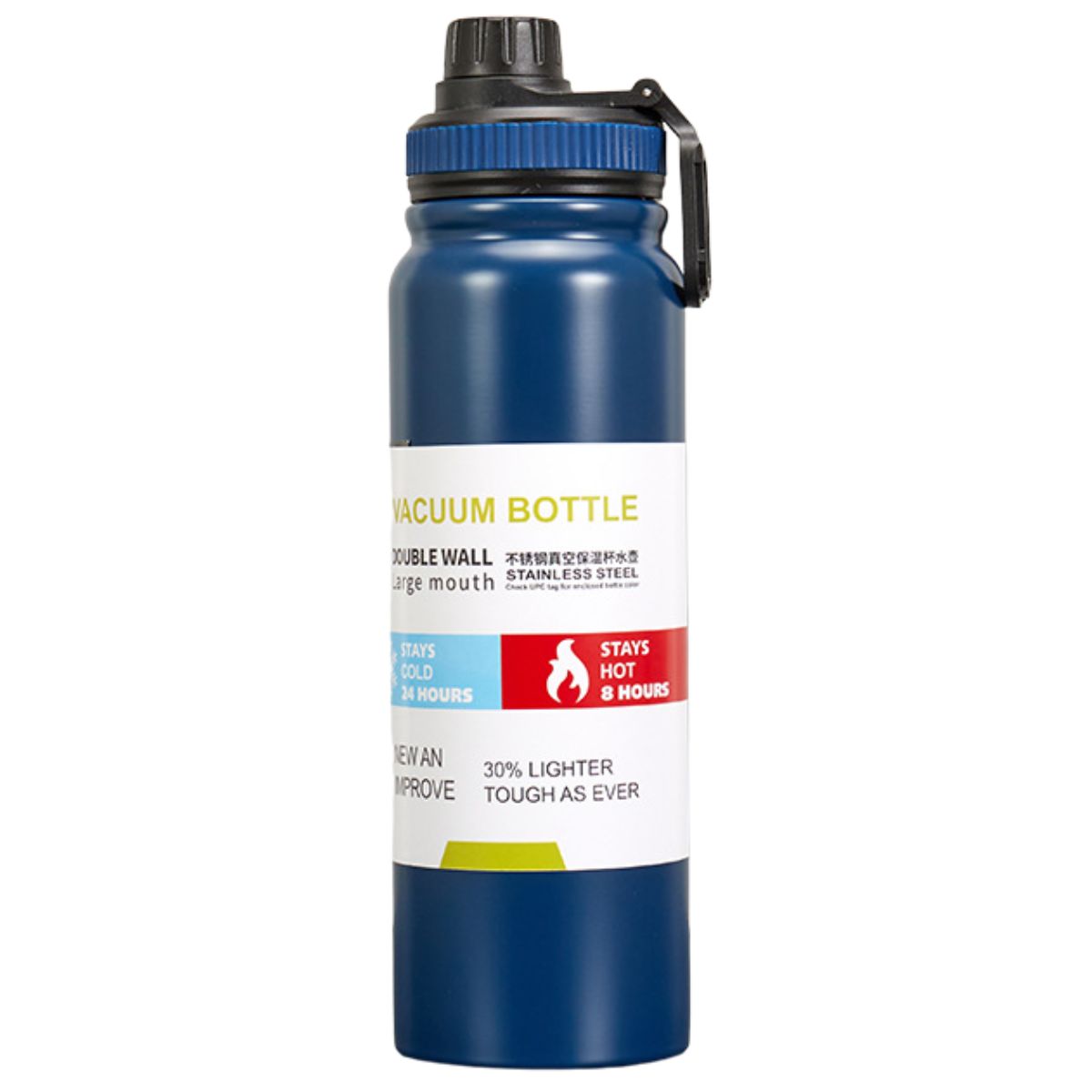 Botella de agua térmica 800ml. Termo azul de doble pared. Acero inoxidable.