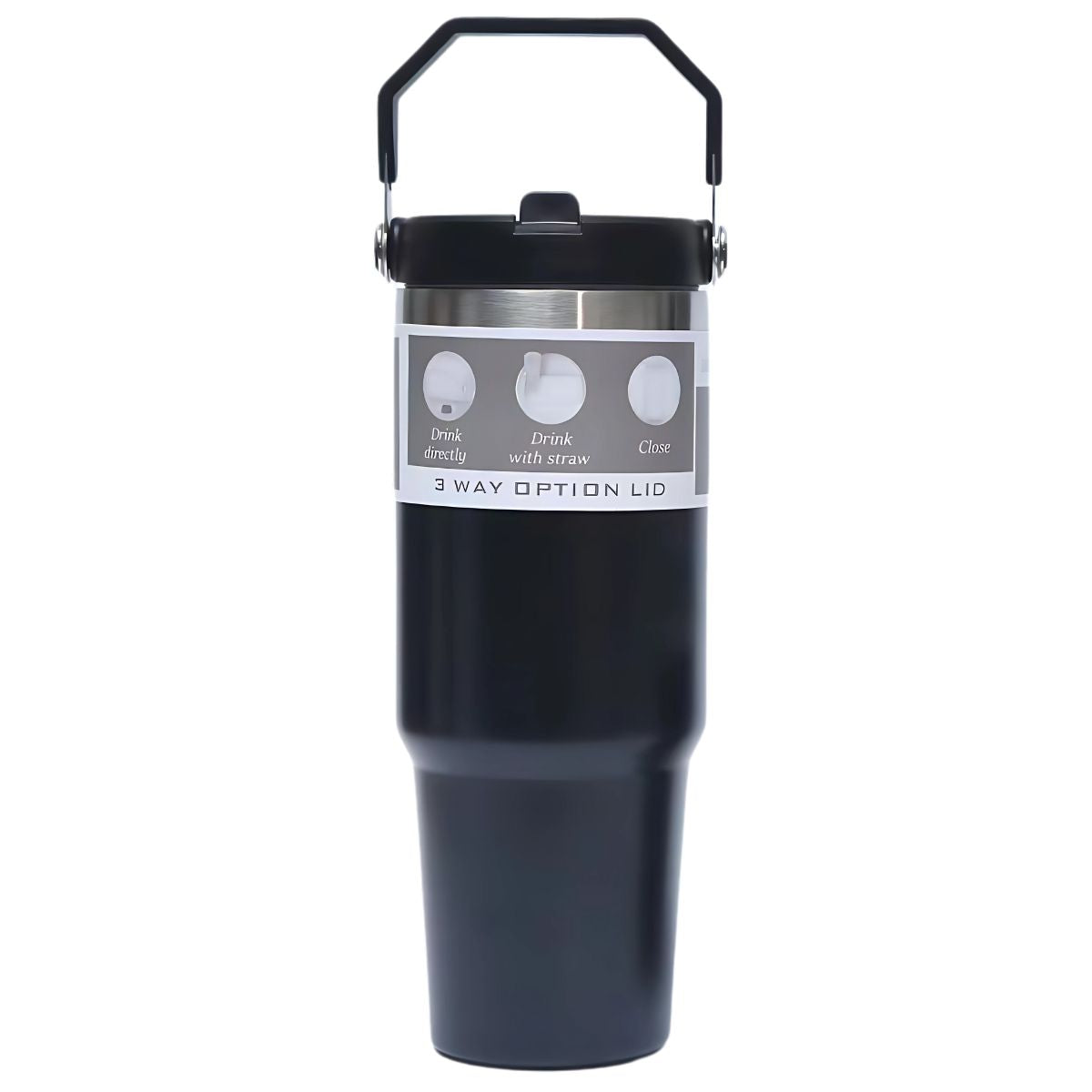 Botella de agua térmica 890ml. Termo de doble pared. Acero inoxidable. Vaso negro con carrizo integrado.