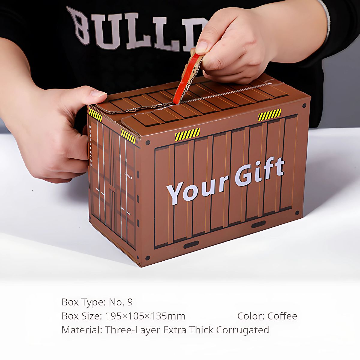 Caja de cartón reforzado 195×105×135mm. Diseño de contenedor. Ideal para envíos o empaque de productos  ecomerce Sorprenda a sus clientes!