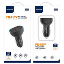 Cargador de Auto 45W con 2 puertos USB y 2 puertos Tipo C. Adaptador de carro con Carga Rápida para Múltiples Dispositivos.
