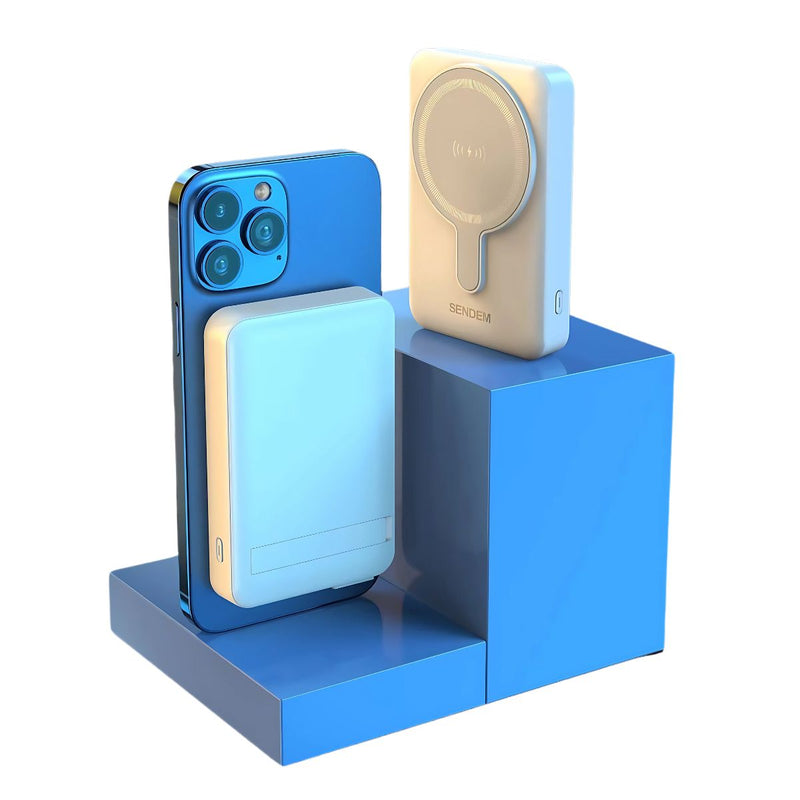 Power Bank Inalámbrico Magnético 10000mAh con Carga Rápida. batería portátil con soporte plegable. Cargador inalámbrico.