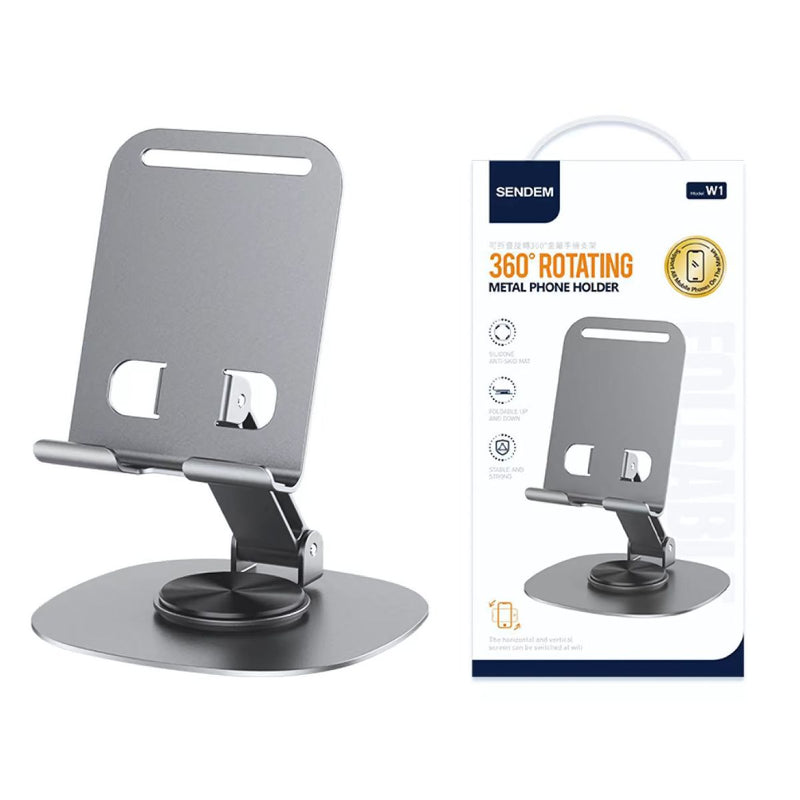 Soporte Metálico Plegable para Celular con Rotación 360° y Altura Ajustable. Base de teléfono móvil Antideslizante para Escritorio.
