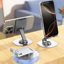 Soporte Metálico Plegable para Celular con Rotación 360° y Altura Ajustable. Base de teléfono móvil Antideslizante para Escritorio.