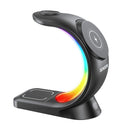 Cargador Inalámbrico 3 en 1 con Carga Magnética y Luz RGB. 15W para Celular, Reloj y Audífonos. Base de Carga Inalámbrica compatible con apple.