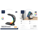 Cargador Inalámbrico 3 en 1 con Carga Magnética y Luz RGB. 15W para Celular, Reloj y Audífonos. Base de Carga Inalámbrica compatible con apple.