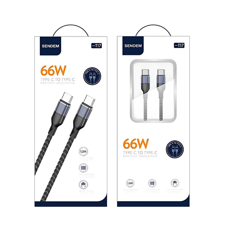 Cable Tipo-C a Tipo-C de Carga Rápida 66W y Transferencia de Datos. Longitud de 1.2 Metros.