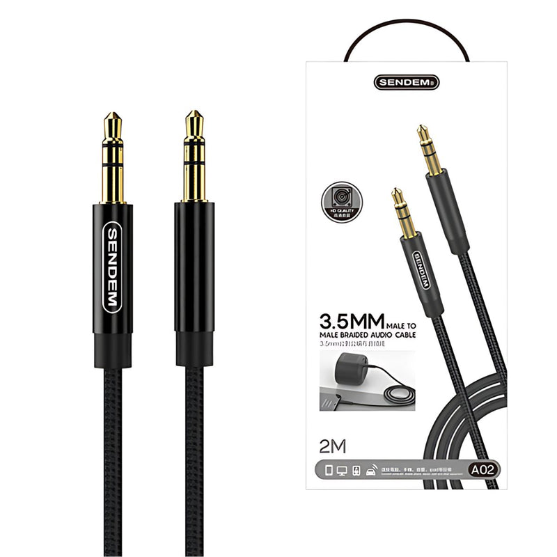 Cable Auxiliar de Audio 3.5mm Macho a Macho de 2 Metros. Compatible con Auto, Parlantes y Audífonos.