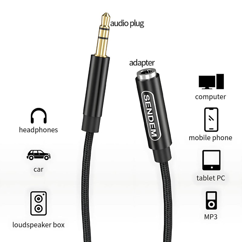 Cable de Extensión Auxiliar 3.5mm Macho a Hembra de 1 Metro. Compatible con Audífonos, Computadoras y Parlantes.