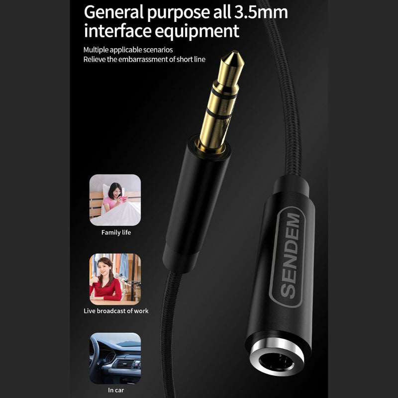 Cable de Extensión Auxiliar 3.5mm Macho a Hembra de 1 Metro. Compatible con Audífonos, Computadoras y Parlantes.