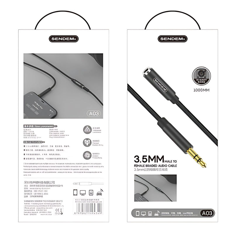 Cable de Extensión Auxiliar 3.5mm Macho a Hembra de 1 Metro. Compatible con Audífonos, Computadoras y Parlantes.