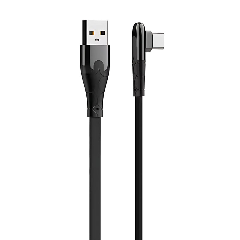 Cable USB a Tipo C con Conector Angular 90 Grados. Longitud de 2 Metros, Carga Rápida 2.4A