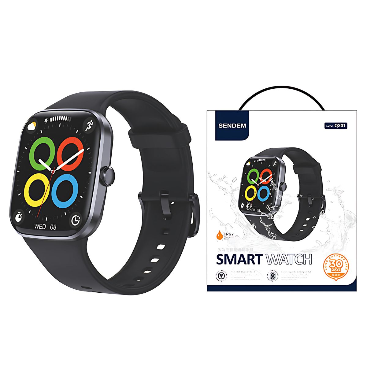 Smartwatch con Llamadas y Pantalla HD 2.1”. Reloj Inteligente IP67. Con Monitor de Ritmo Cardíaco y Carga Magnética. Color negro.
