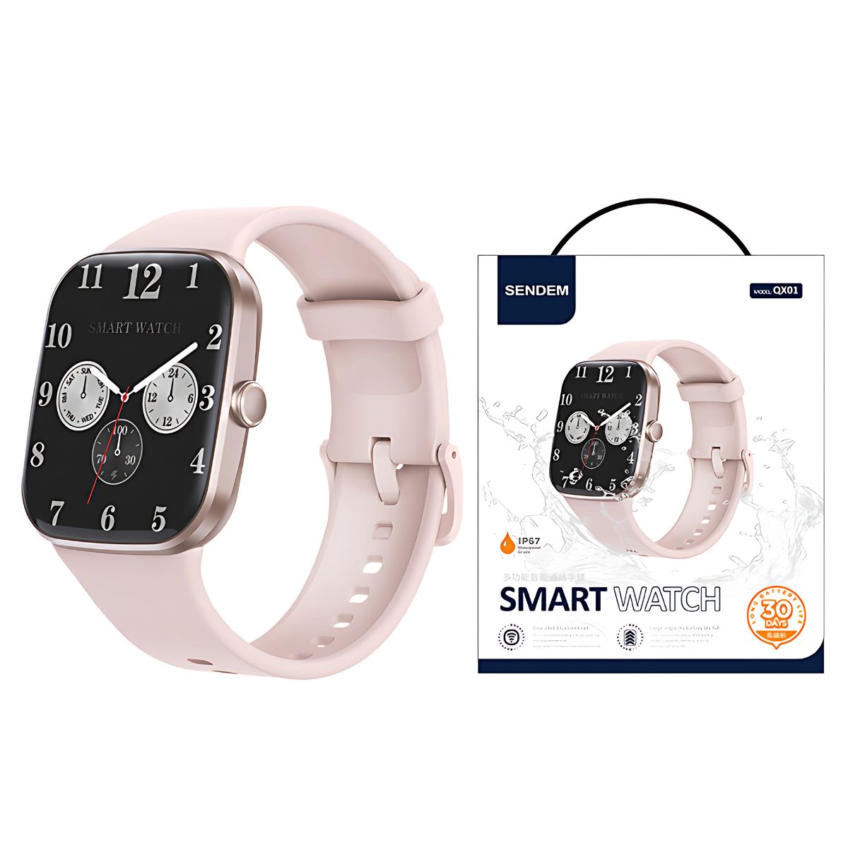 Smartwatch con Llamadas y Pantalla HD 2.1”. Reloj Inteligente IP67. Con Monitor de Ritmo Cardíaco y Carga Magnética. Color rosado.