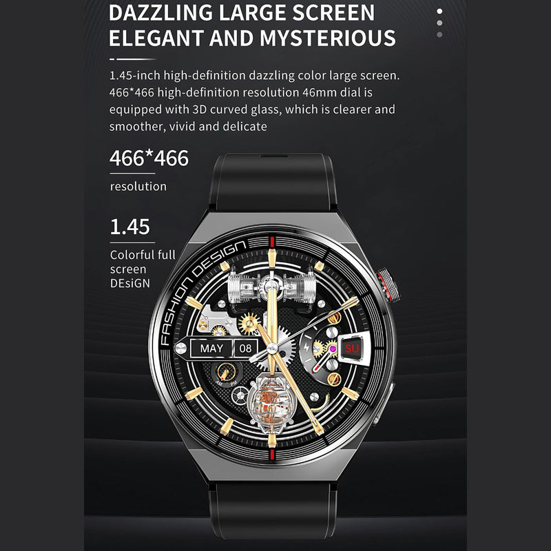 Smartwatch con Llamadas y Pantalla 3D curva HD 1.45”. Reloj Inteligente IP67. Con Monitor de Ritmo Cardíaco y Carga Magnética.
