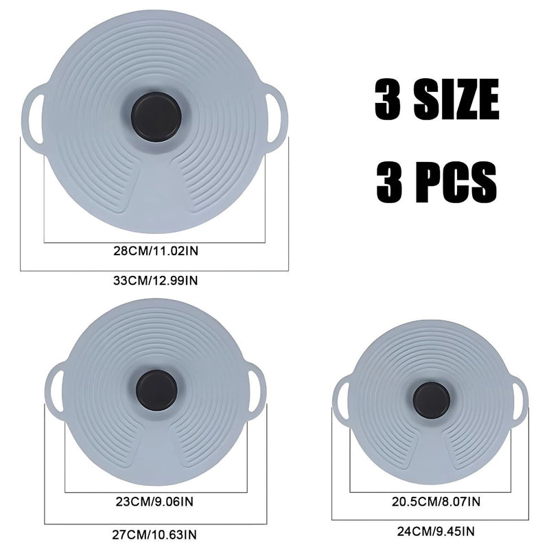 Tapas de Silicona Reutilizables para Ollas y Recipientes. (Set 3 Tamaños) Tapaderas de Sellado Hermético Antiderrames.