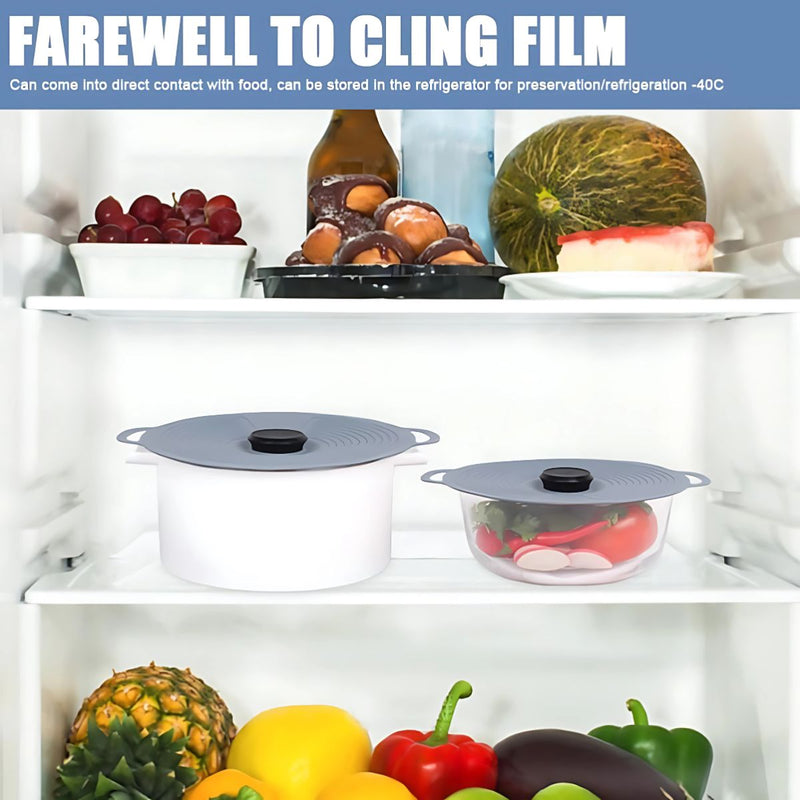 Tapas de Silicona Reutilizables para Ollas y Recipientes. (Set 3 Tamaños) Tapaderas de Sellado Hermético Antiderrames.