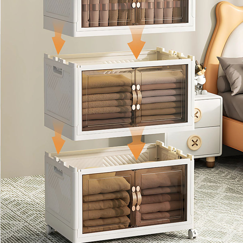 Estante Organizador Modular Plegable con Ruedas y Puertas Transparentes. Armario Desmontable Para Almacenamiento (70 cm de Ancho). Cajones Apilables.