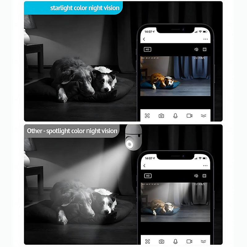 Cámara de Seguridad WiFi 360° Tipo Bombillo socket con Visión Nocturna. Cámara de Videovigilancia con Detección de Movimiento con conexión WiFi.
