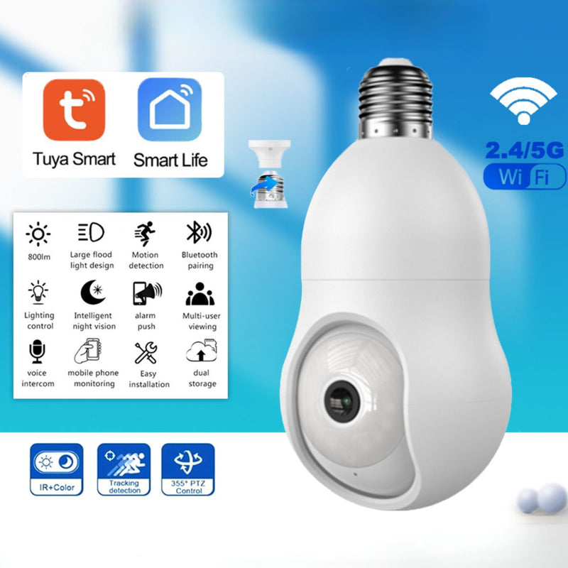Cámara de Seguridad WiFi 360° Tipo Bombillo socket con Visión Nocturna. Cámara de Videovigilancia con Detección de Movimiento con conexión WiFi.