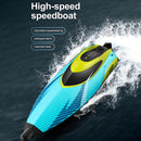 Lancha de Juguete a Control Remoto de Alta Velocidad. Barcos de Carreras con Luz LED. (Color Celeste).