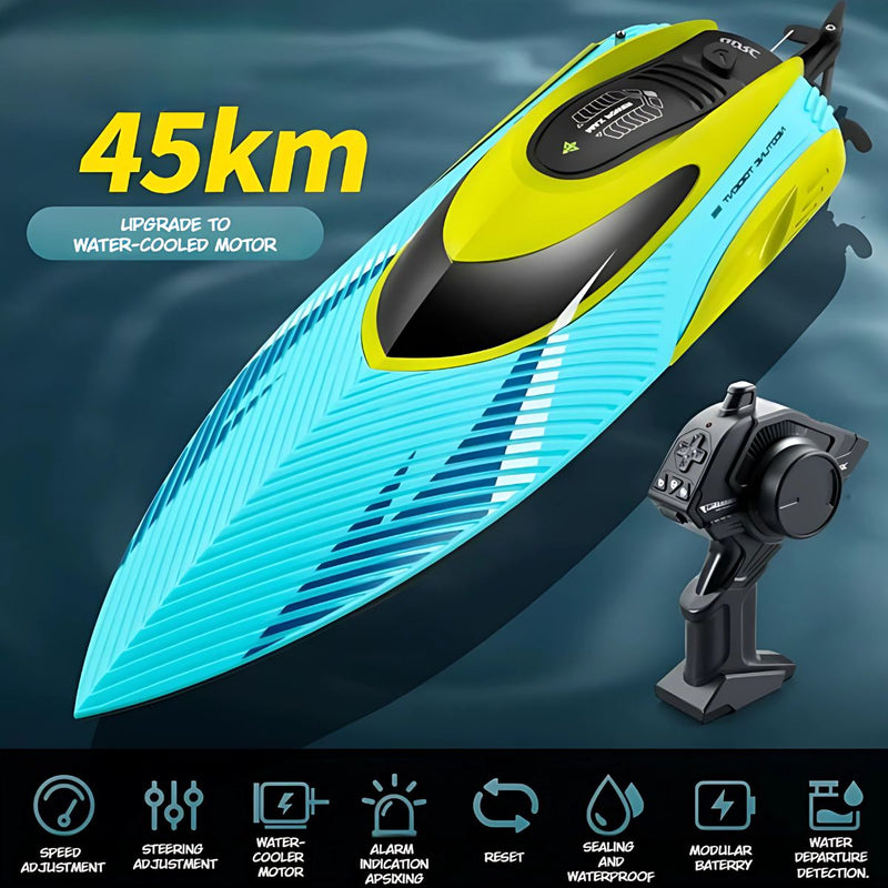 Lancha de Juguete a Control Remoto de Alta Velocidad. Barcos de Carreras con Luz LED. (Color Celeste).