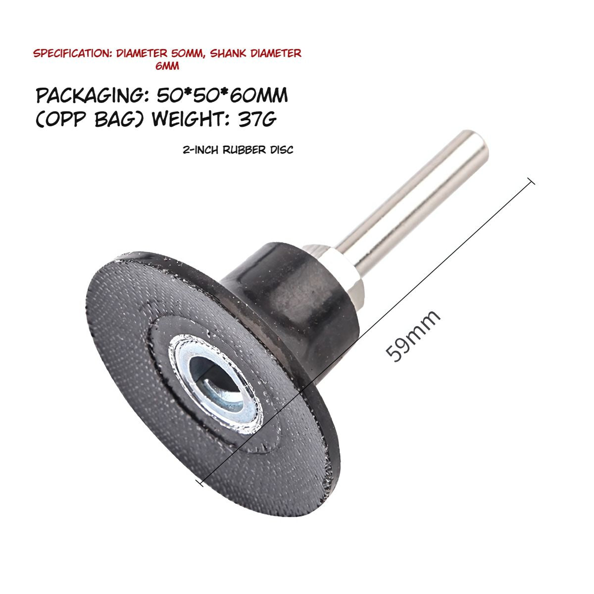 Base de goma para disco Roloc 2" Eje de 6 mm. Porta Discos Abrasivos de 50 mm. Soporte de Goma con Vástago para Disco Abrasivo.