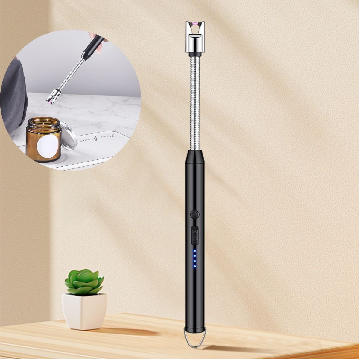 Encendedor Eléctrico Recargable USB-C con Cuello Flexible. Lighter ilimitado para estufa, barbacoa, fogata, velas. Color Negro.