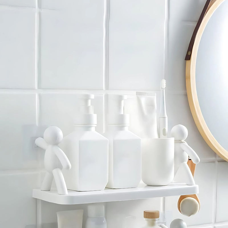 Repisa de pared. Estante Flotante Adhesivo con Figuras Decorativas. (Unidad) Tablilla color blanco. 31.5x12 cm para baño o cocina.