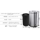 Papelera con Pedal Acero Inoxidable 20L. Con cierre suave Basurero Tinaco Antideslizante y con Tapa para Baño u Oficina.