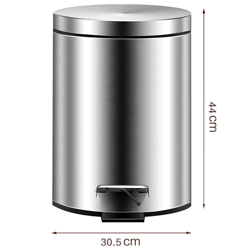 Papelera con Pedal Acero Inoxidable 20L. Con cierre suave Basurero Tinaco Antideslizante y con Tapa para Baño u Oficina.