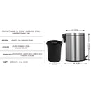 Papelera con Pedal Acero Inoxidable 5L. Basurero Tinaco Antideslizante y con Tapa para Baño u Oficina.
