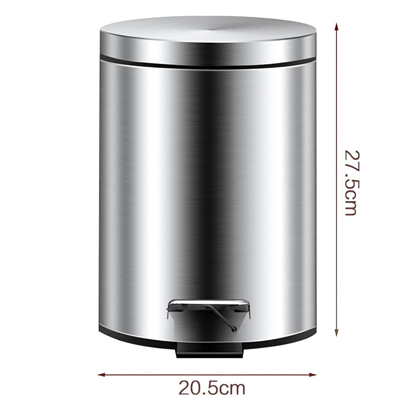 Papelera con Pedal Acero Inoxidable 5L. Basurero Tinaco Antideslizante y con Tapa para Baño u Oficina.
