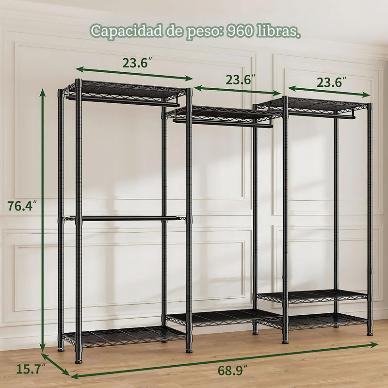 Clóset Modular Metálico de Ropa Ajustable. Armario Rejillas Organizador de Ropa. 76.4x68.9x15.7cm.