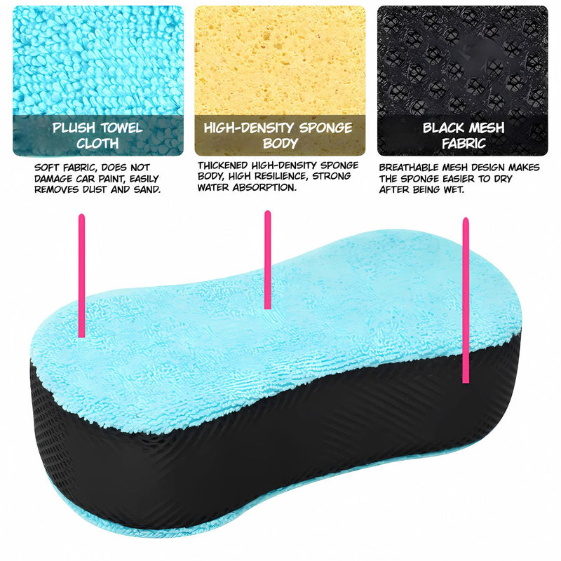 Esponja de Lavado de Autos 3 en 1 (Unidad). Esponja Multiusos de Limpieza Automotriz. (Colores Surtidos).