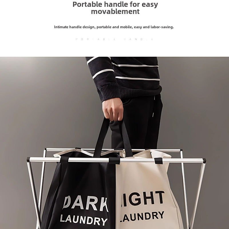 Cestos de Ropa sucia Plegable. Canasta Clasificador de Lavandería para Ropa de 2 Secciones (Negro y Blanco). Para baño o lavanderia