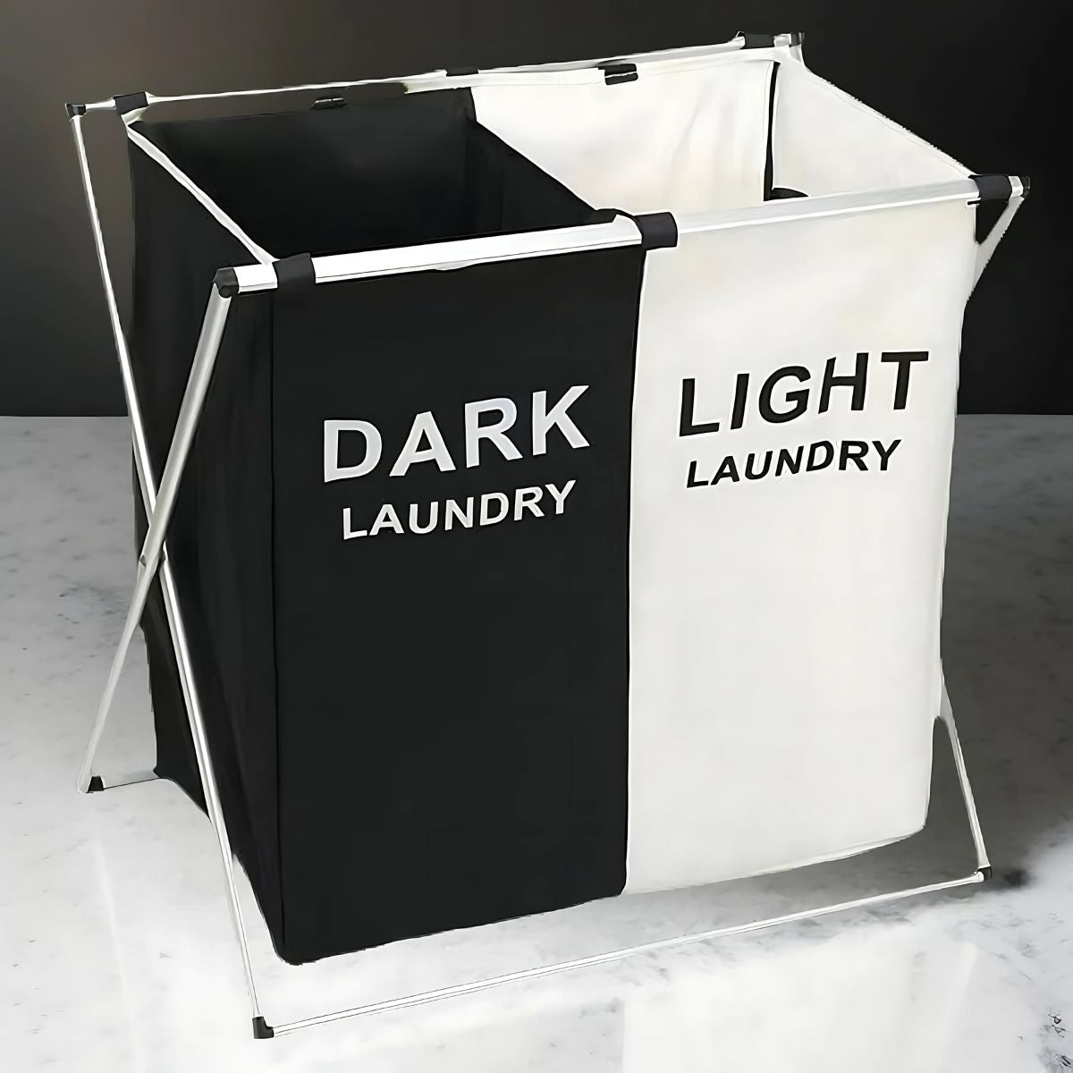 Cestos de Ropa sucia Plegable. Canasta Clasificador de Lavandería para Ropa de 2 Secciones (Negro y Blanco). Para baño o lavanderia