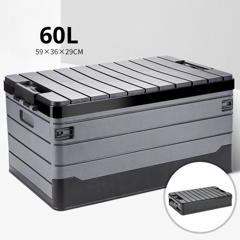 Caja de Almacenamiento Plegable 60L con Tapa Plana. 59x36x29 cm. Contenedor organizador. Caja plástica multiusos.