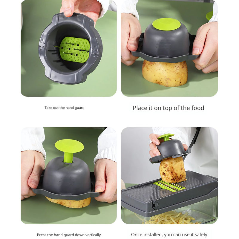 Picadora de frutas y Verduras 14 en 1. Cortadora, Rebanadora y Trituradora Manual Multifuncional.