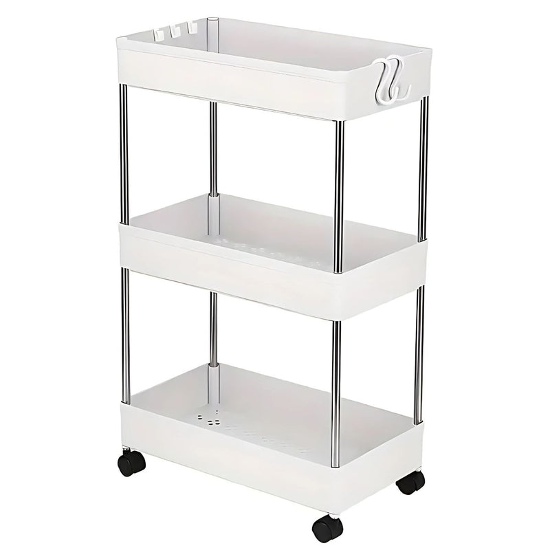 Carrito organizador de 3 niveles. Color blanco 40x15x61cm. Anaquel multiusos de almacenaje con ruedas.