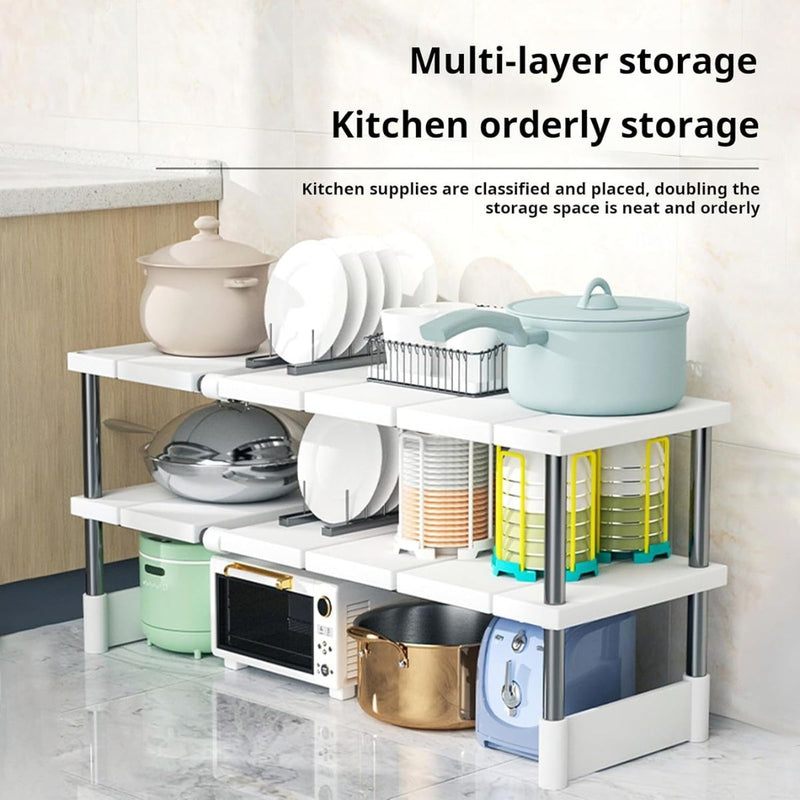 Estante organizador ajustable de 2 niveles. Color Blanco. Ideal para debajo del fregadero. Repisa de almacenamiento. Para cocina debajo del fregador