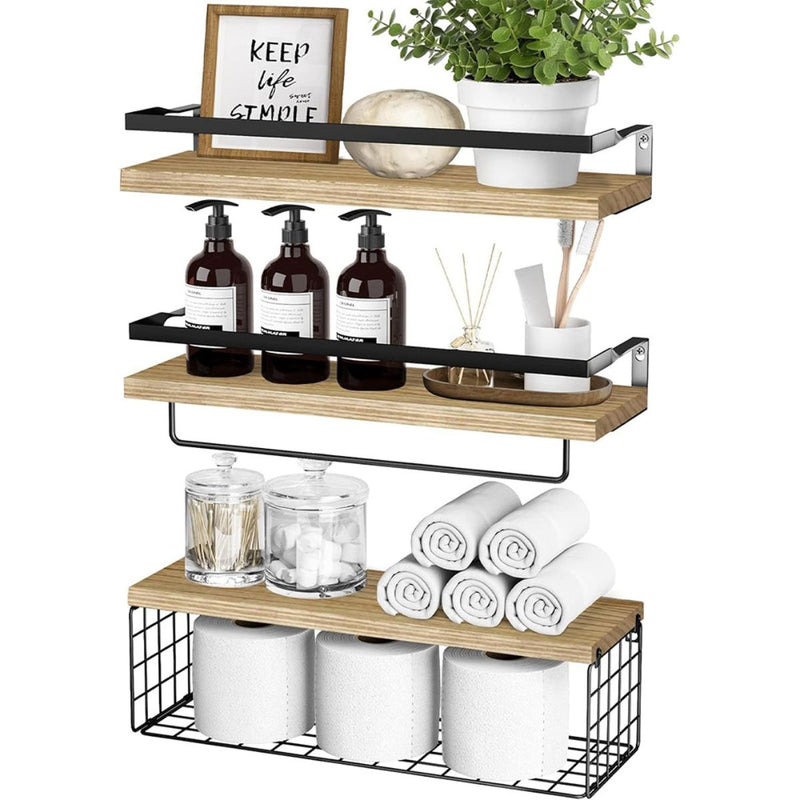 Repisas de pared. Estanterías flotantes (Set de 3 piezas).  Tablillas color madera.